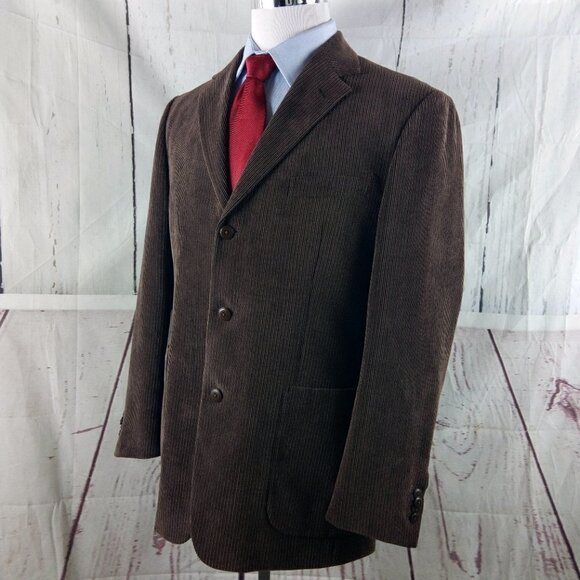 Johnston & Murphy Size L Polyester Blend 3 Btn Brown Pinstripe Blazer Sport Coat - Picture 5 of 12